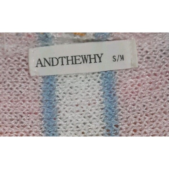 Andthewhy Pastel Striped Poncho Baja Lightweight Knit Hoodie Bell Sleeves S/M - Picture 3 of 4